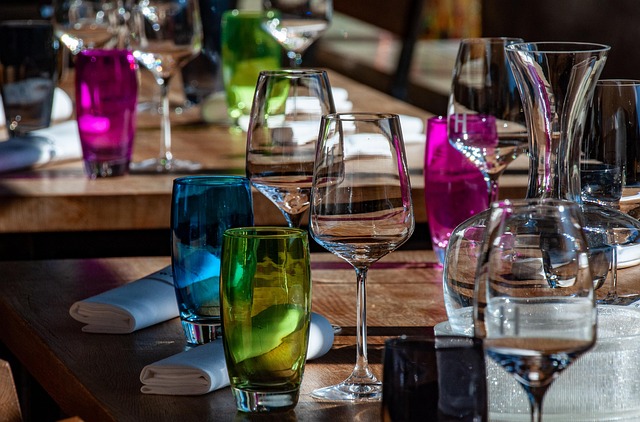 Tasting table set on a terrace overlooking the vineyard